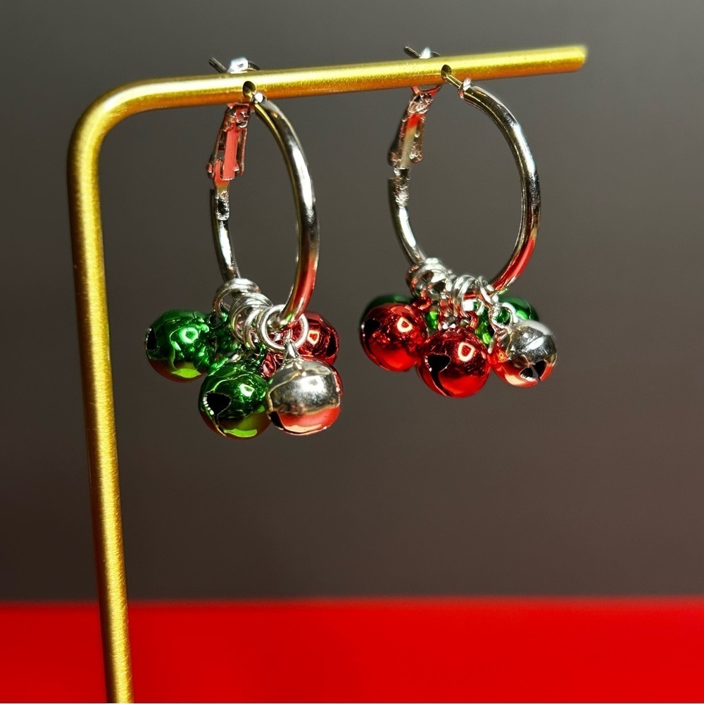 Festive Holiday Theme Christmas Hoop Earrings